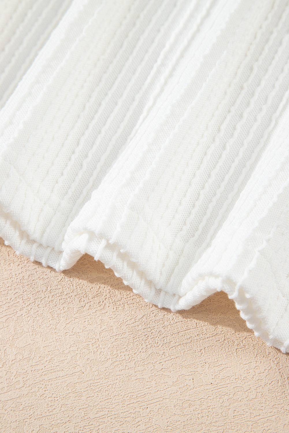 White Color Block Corded Knit Crew Neck Tee