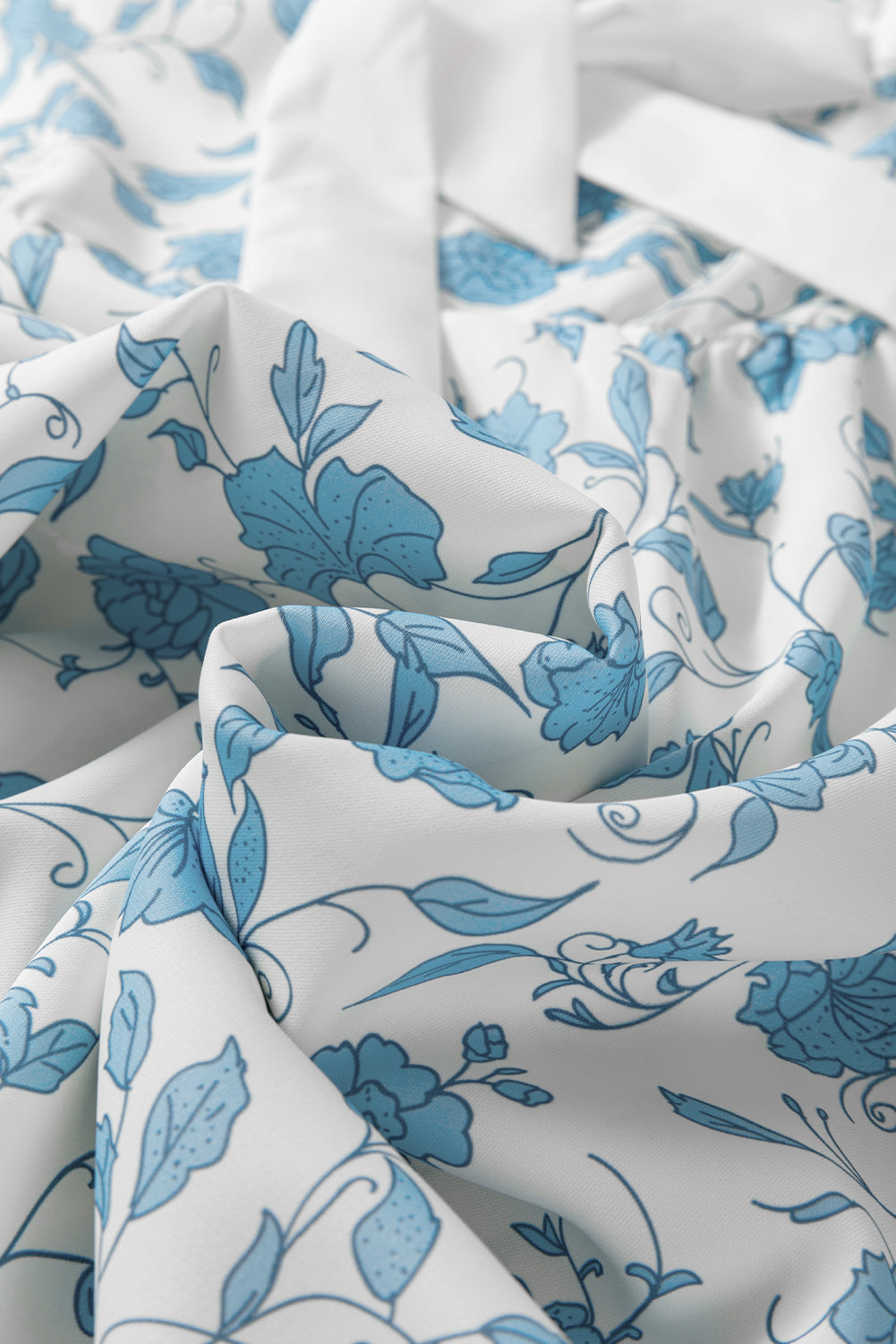 Sky Blue Floral Contrast Bow Puff Sleeve Mini Dress