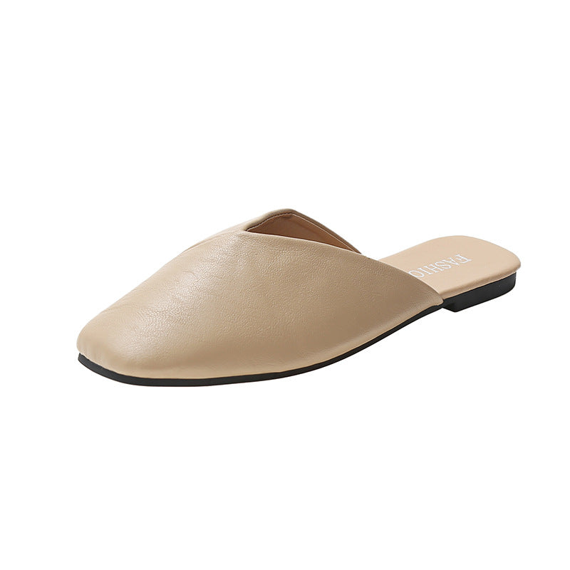 Square Toe Cap Half Slippers Women's Flat Plus Size Sandals