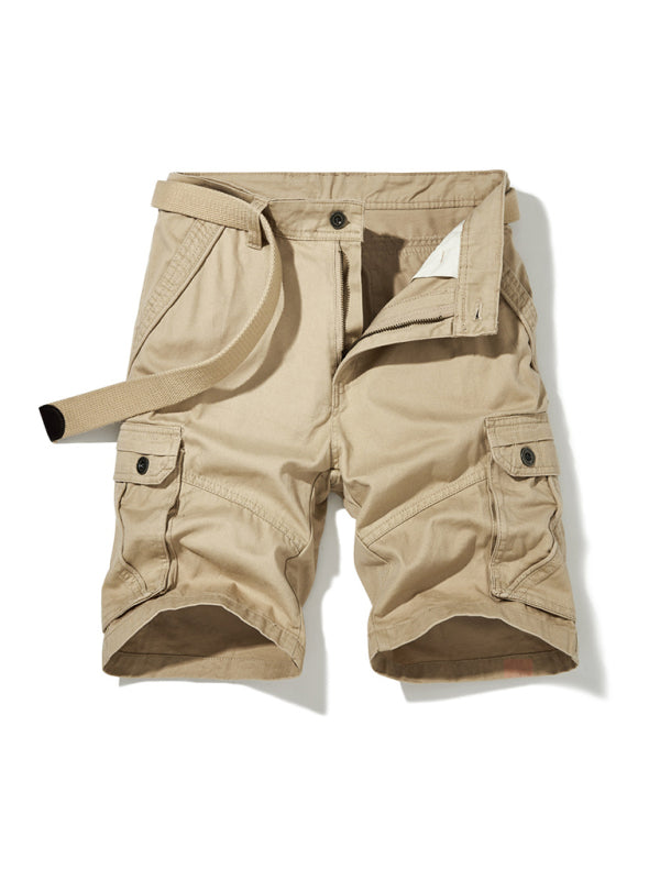 Men's Solid Color Casual Multi-Pocket Cargo Shorts(Without Belt)