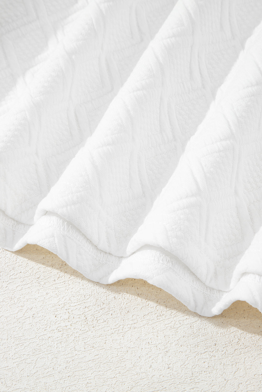 White Textured Jacquard Colorblock Edge Puff Sleeve Quarter Zip Mini Dress