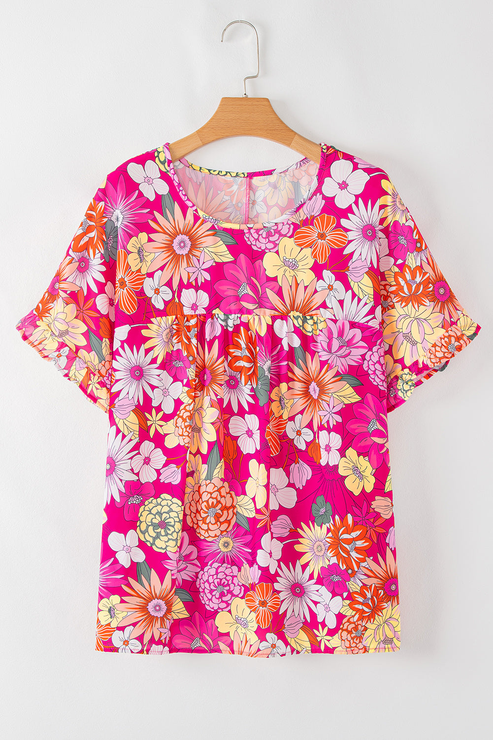 Rose Plus Size Floral Print Ruffle Short Sleeve Blouse