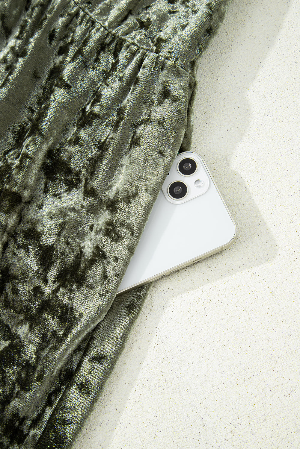 Jungle Green Plus Size Velvet Babydoll Mini Dress with Puff Sleeve