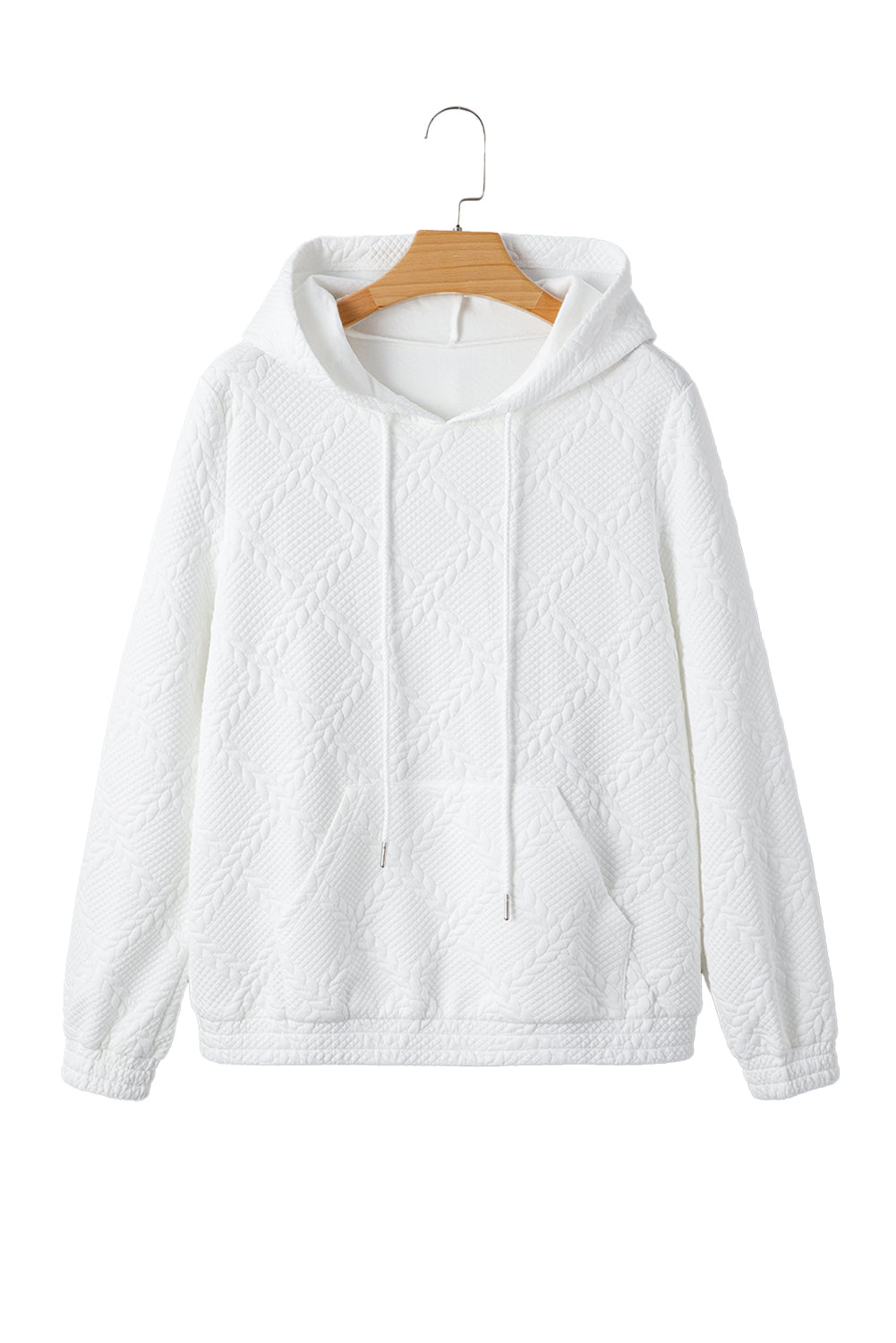 White Cable Lattice Texture Kangaroo Pocket Hoodie