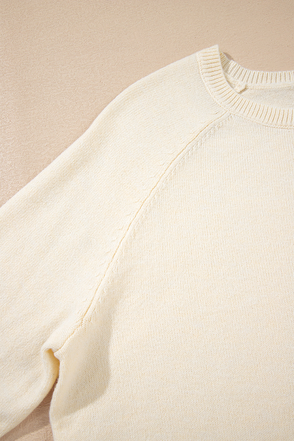 White Buttoned Bishop Sleeve Crew Neck Sweater