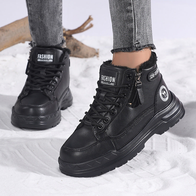 Women's Winter Leather Fleece Lined Warm Cotton Shoes Casual Outdoor Snow Boots