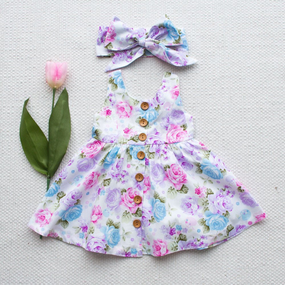 Girls Dress sleeveless with Pleated Skirt Dress with Bow Headband