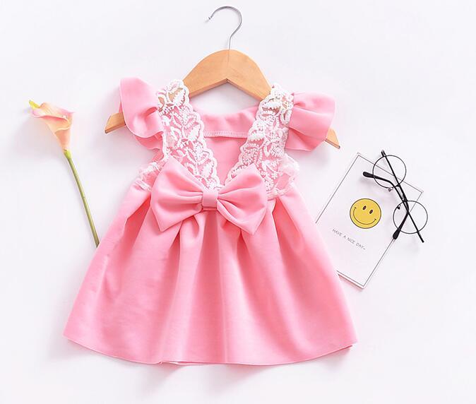 Baby Dresses with Bowknot Front Pleated skirt sleeveless Baby Girls Dress