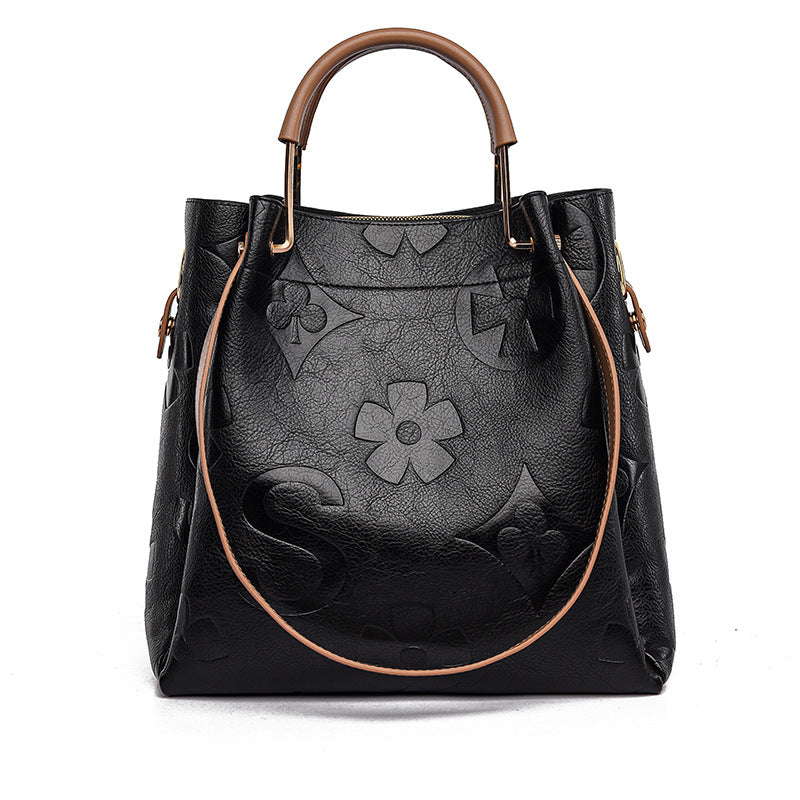 Handbag Women's Fashion Embossed Tote Bag Large Capacity Maternity Bucket Bag