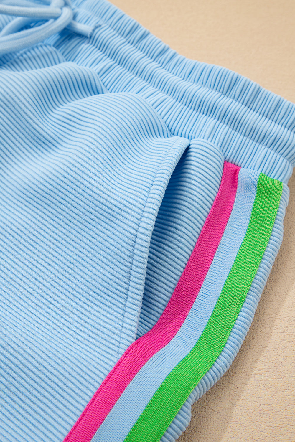 Beau Blue Striped Detail Flutter Sleeve Zipped Collar Short Set