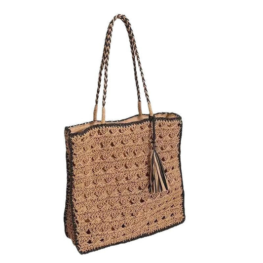 Square tassel single shoulder grass woven bag small fresh hollow handmade grass woven bag