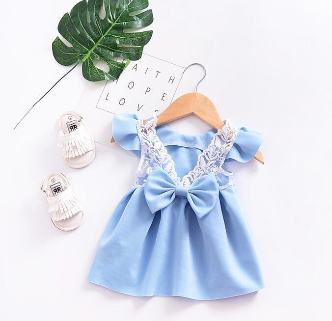 Baby Dresses with Bowknot Front Pleated skirt sleeveless Baby Girls Dress