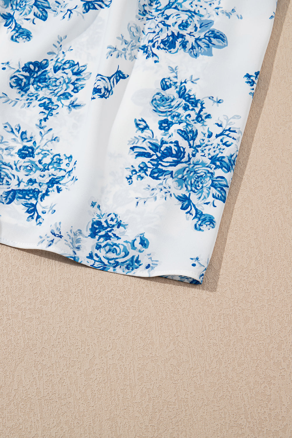 Sky Blue Floral Print Shirred Knot Shoulder Sleeveless Long Dress