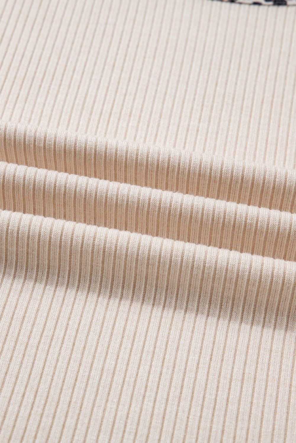 Parchment Ribbed Contrast Leopard Edge Round Neck Plus Knit Top