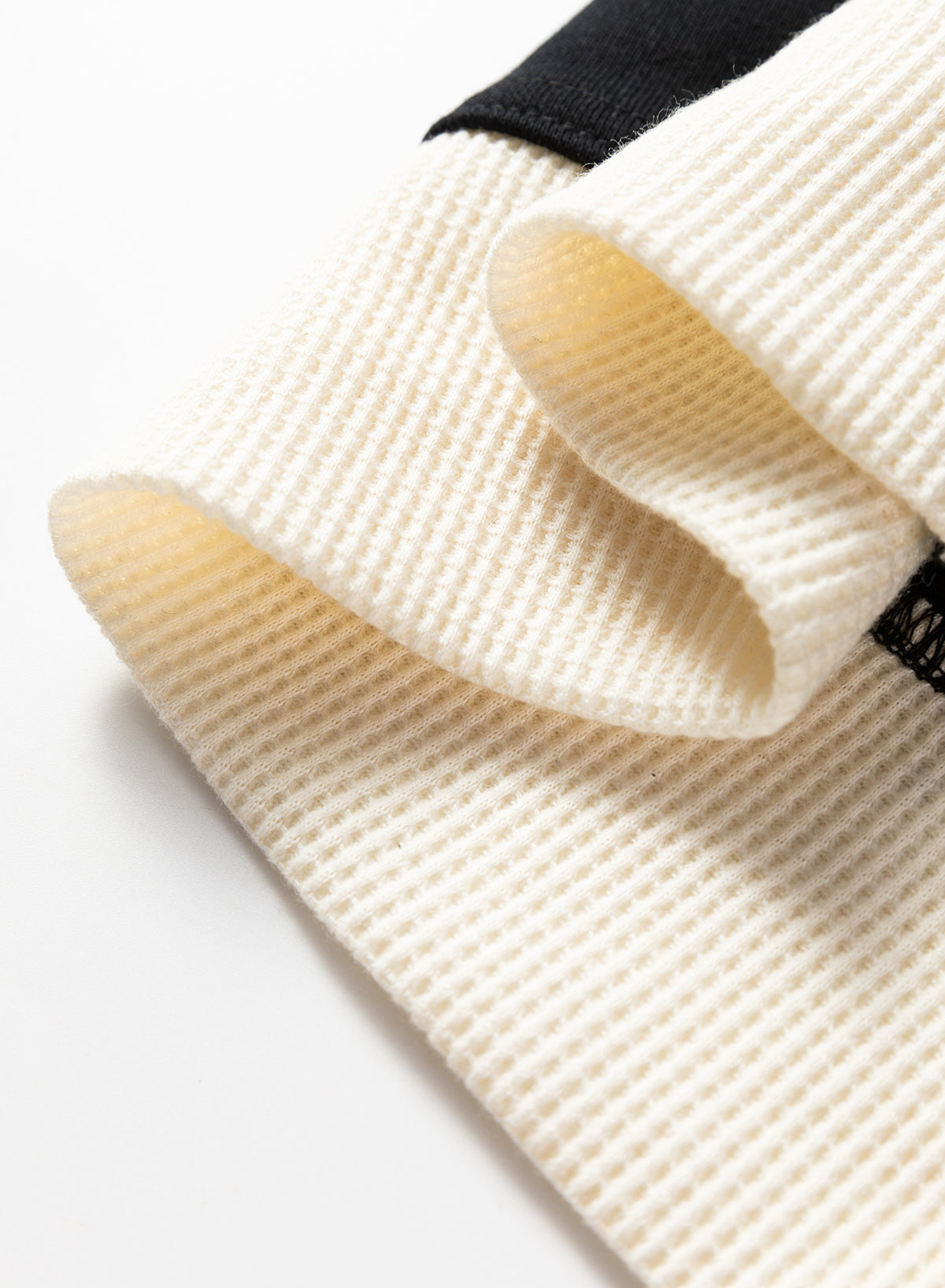 Black Waffle Contrast Knit Color Block Patchwork Button Front Oversize Hoodie