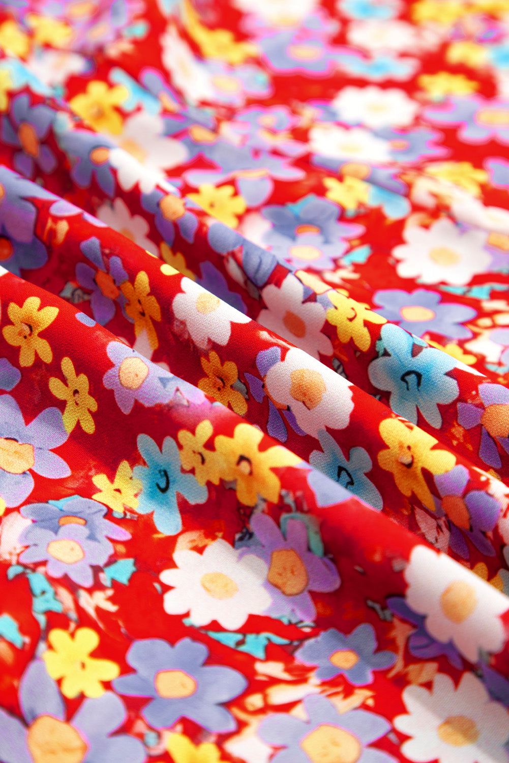 Red Dainty Flower Printed Plus Size Short Sleeve Shift Dress