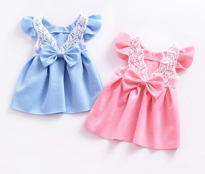 Baby Dresses with Bowknot Front Pleated skirt sleeveless Baby Girls Dress