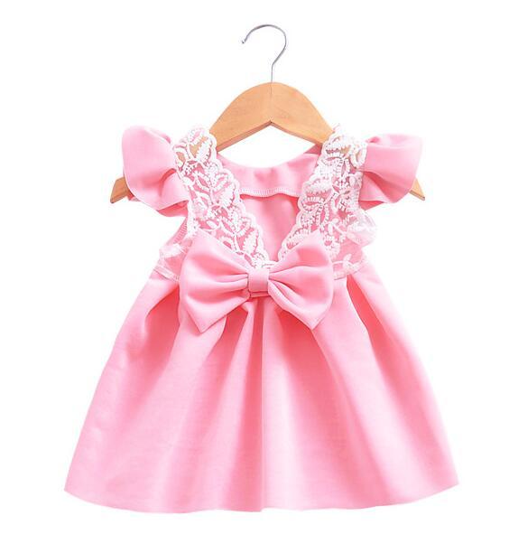 Baby Dresses with Bowknot Front Pleated skirt sleeveless Baby Girls Dress