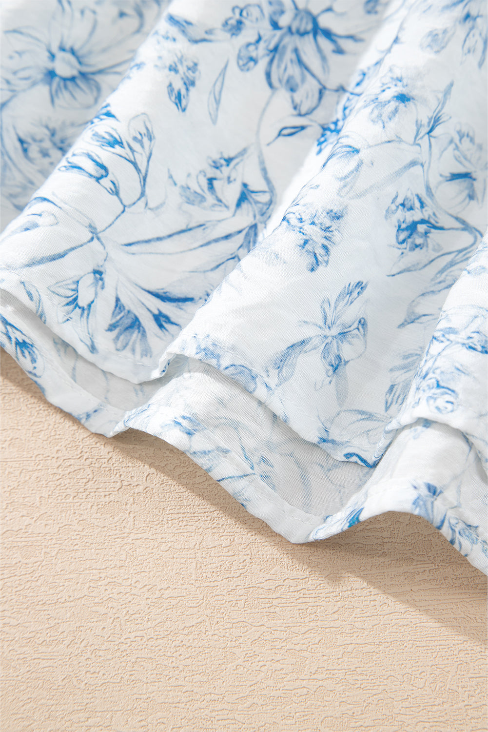 Sky Blue Floral Ruffled Short Sleeve Bow Back Square Neck Blouse