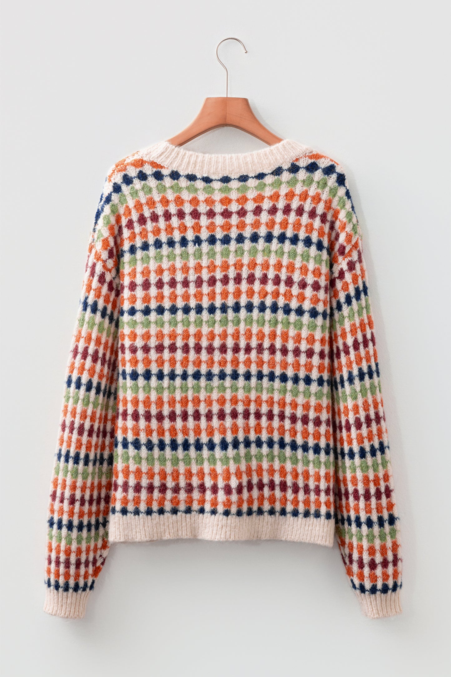 Multicolour Dotty Striped Pattern Knit Drop Shoulder Sweater
