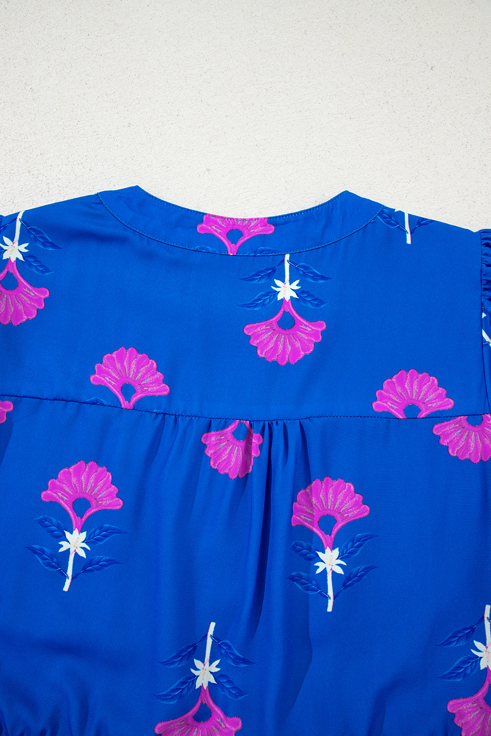 Blue Floral Print Notched Neck Butterfly Sleeve Shift Long Dress