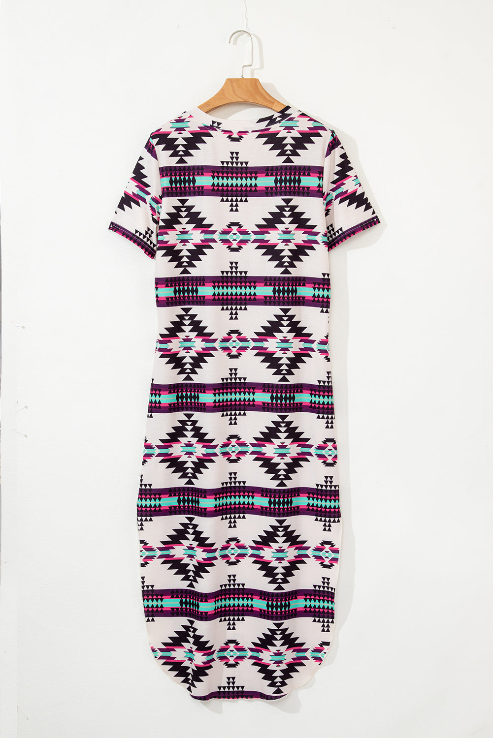 Beige Western Aztec Printed Long T-shirt Dress