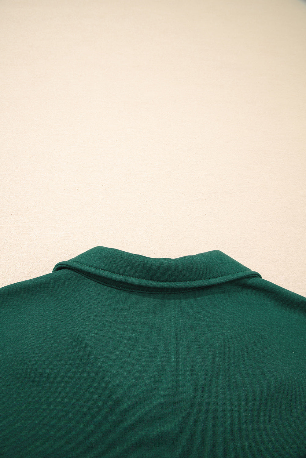 Evergreen Contrast Trim Zip Collar Long Sleeve Ruffle Hem Mini Dress