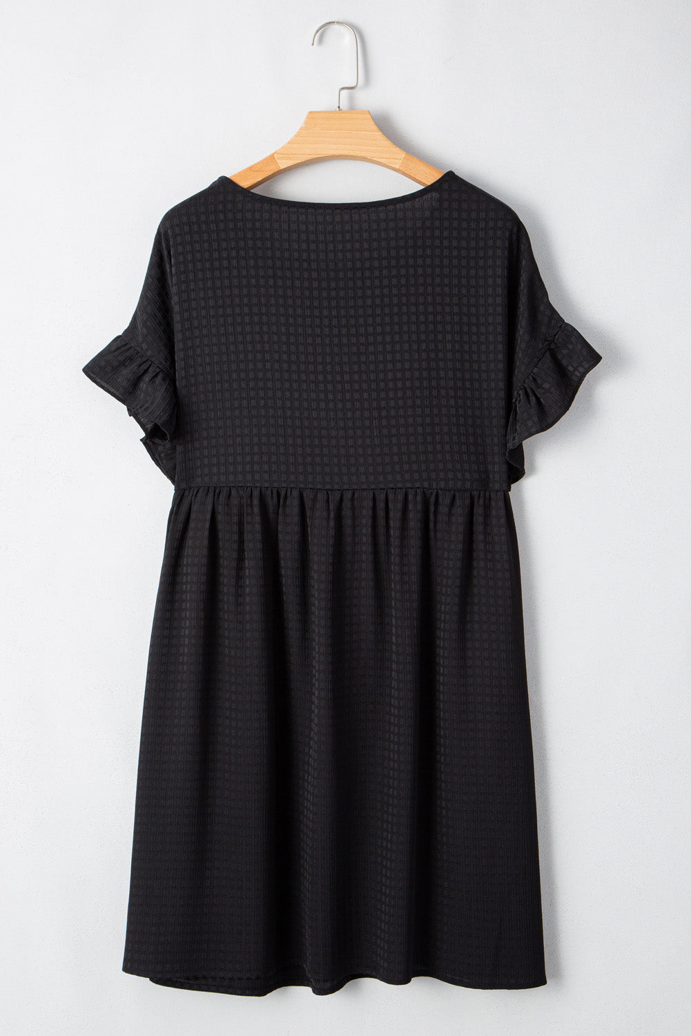 Black Textured Ruffled Sleeve Babydoll Plus Dress