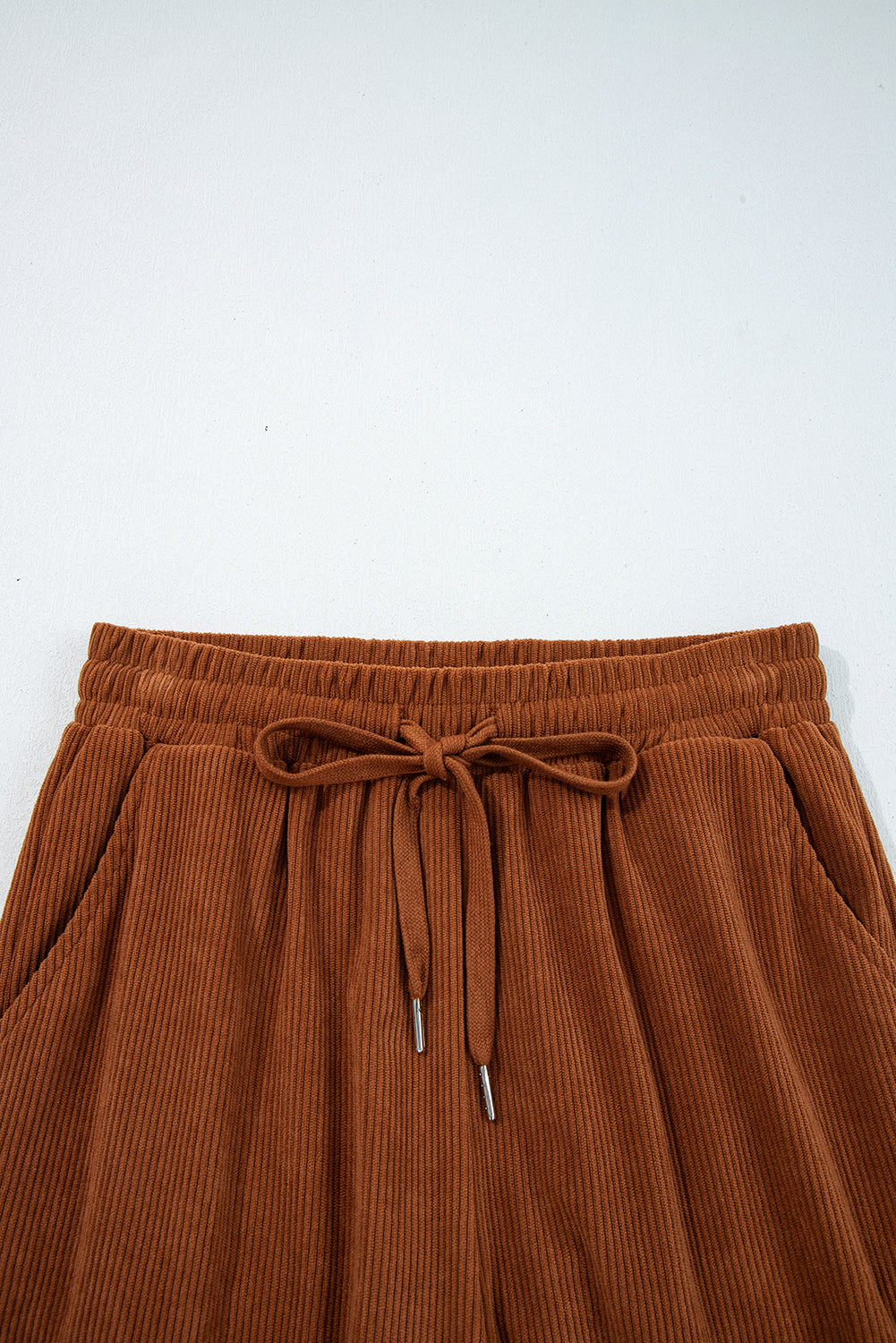 Chestnut Drawstring Elastic Waist Casual Corduroy Pants