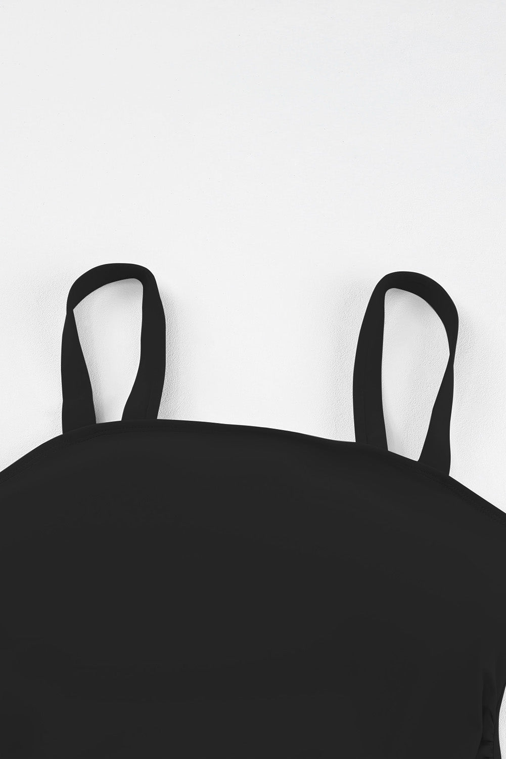 Black Solid Square Neck Sleeveless Tankini Swimsuit