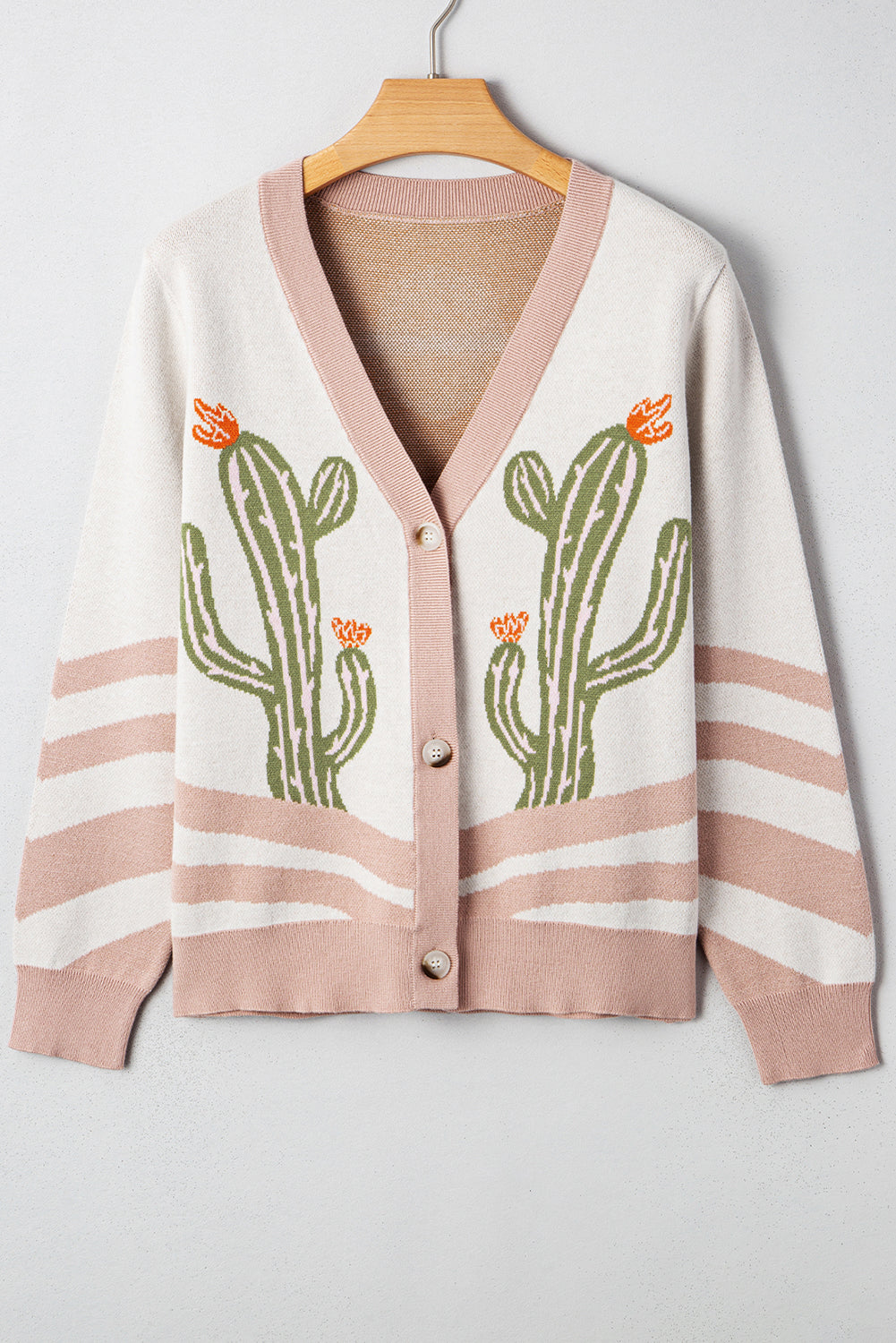 Apricot Desert Cactus Buttoned Front Sweater Cardigan