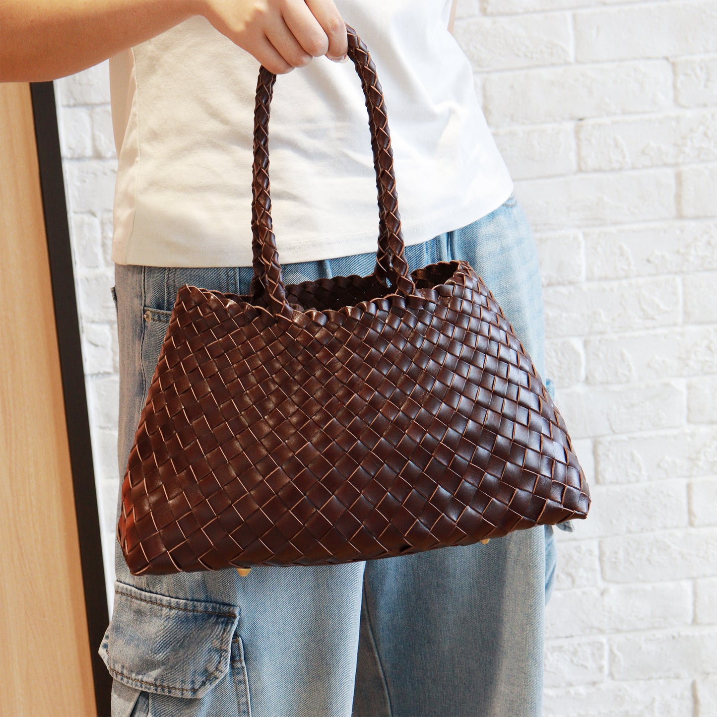Trendy Retro Large Capacity Handbag Pure Handmade Woven Maternity Bag Commuter Shoulder Tote Bag