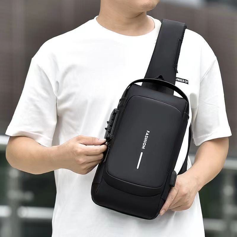 Motorcycle bag password anti-theft chest bag men's shoulder bag large capacity casual men's bag multifunctional crossbody bag
