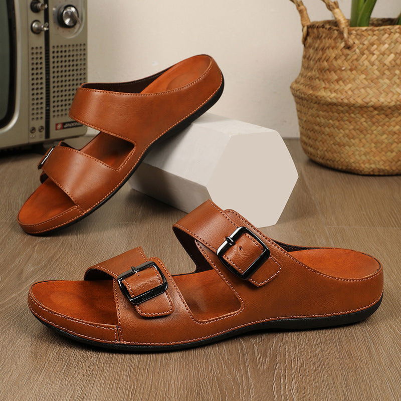 Men's Leather Slippers Casual Beach Flip Flops