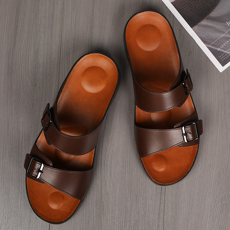 Men's Leather Slippers Casual Beach Flip Flops