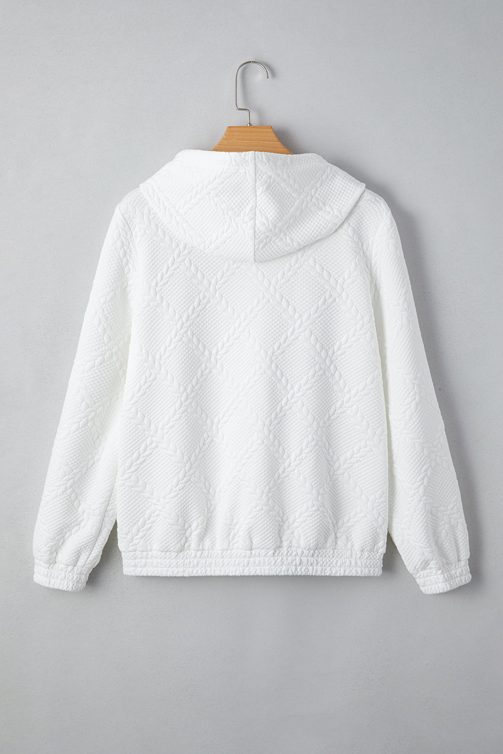 White Cable Lattice Texture Kangaroo Pocket Hoodie