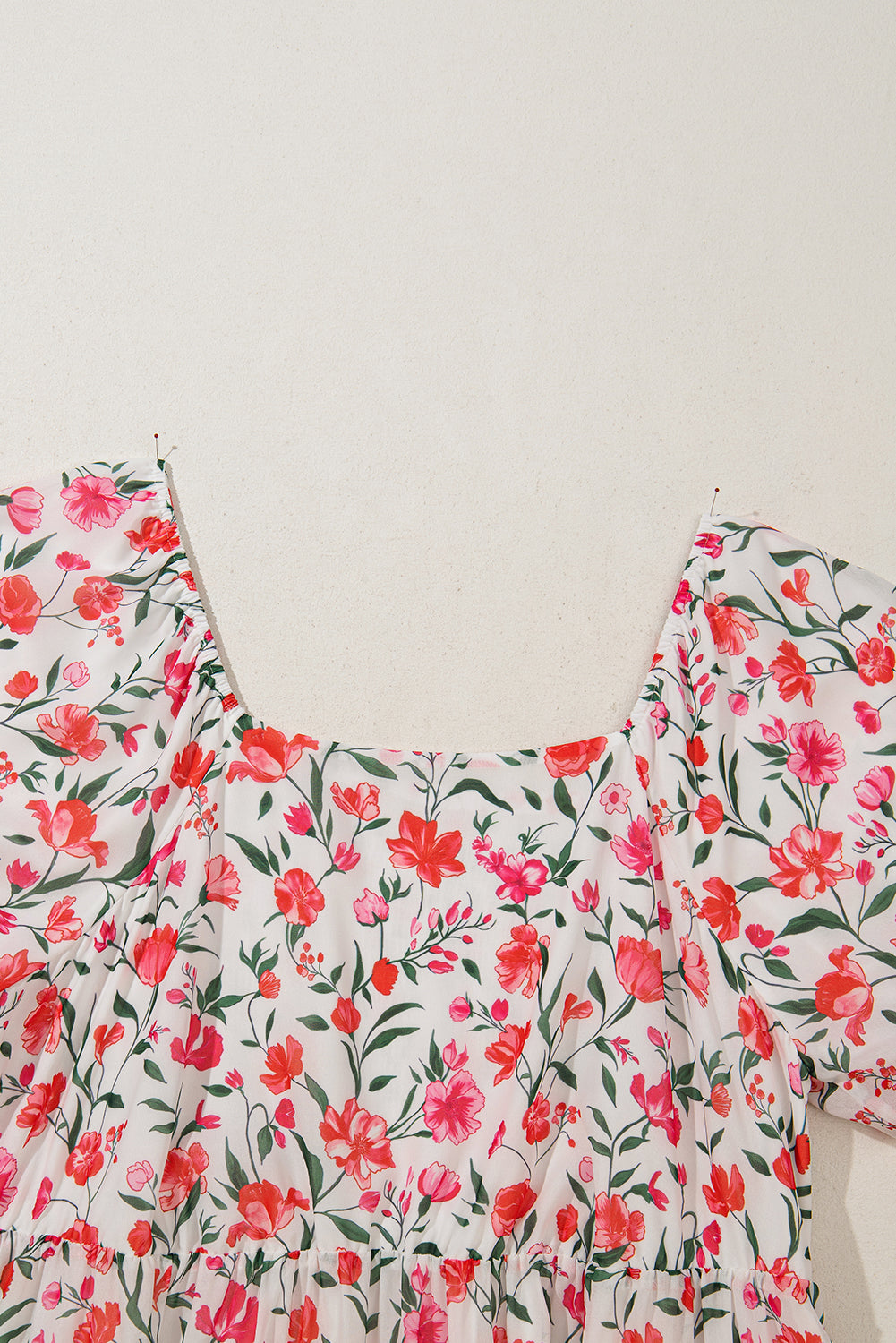 Pink Plus Size Floral Square Neck Puff Sleeve Ruffle Maxi Dress