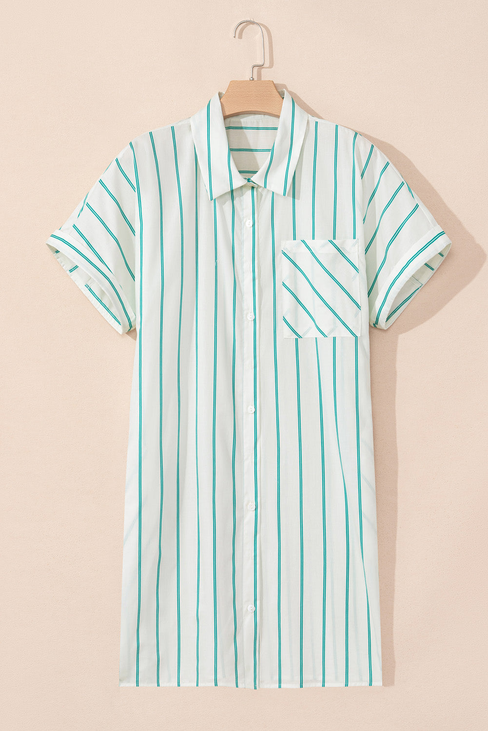 Green Stripe Plus Size St Patricks Day Short Sleeve Buttoned Shirt Dress