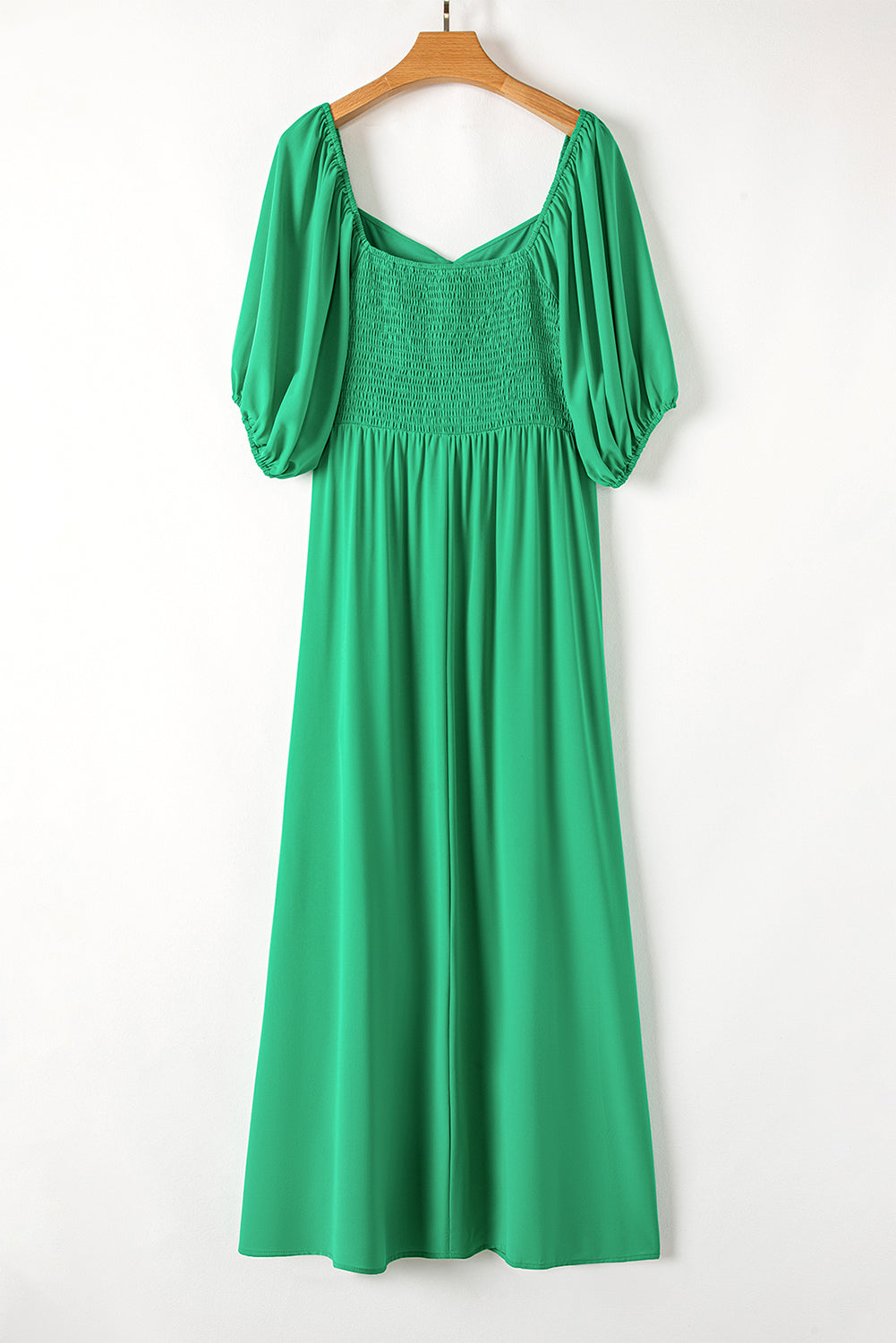 Bright Green Ruched Front Puff Sleeve Plus Size Long Dress