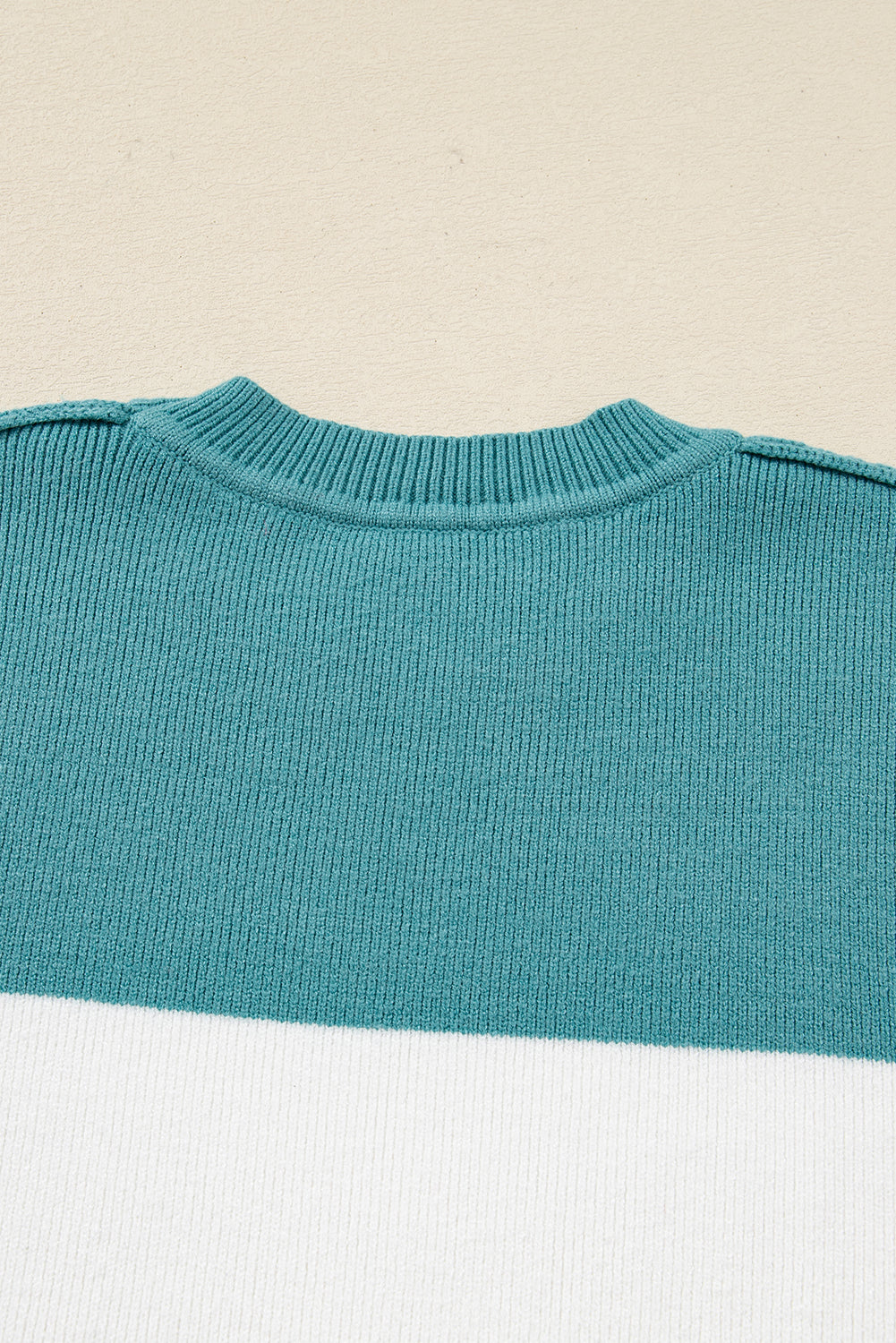 Green Color Block Plain Ribbed Knit Baggy Sweater