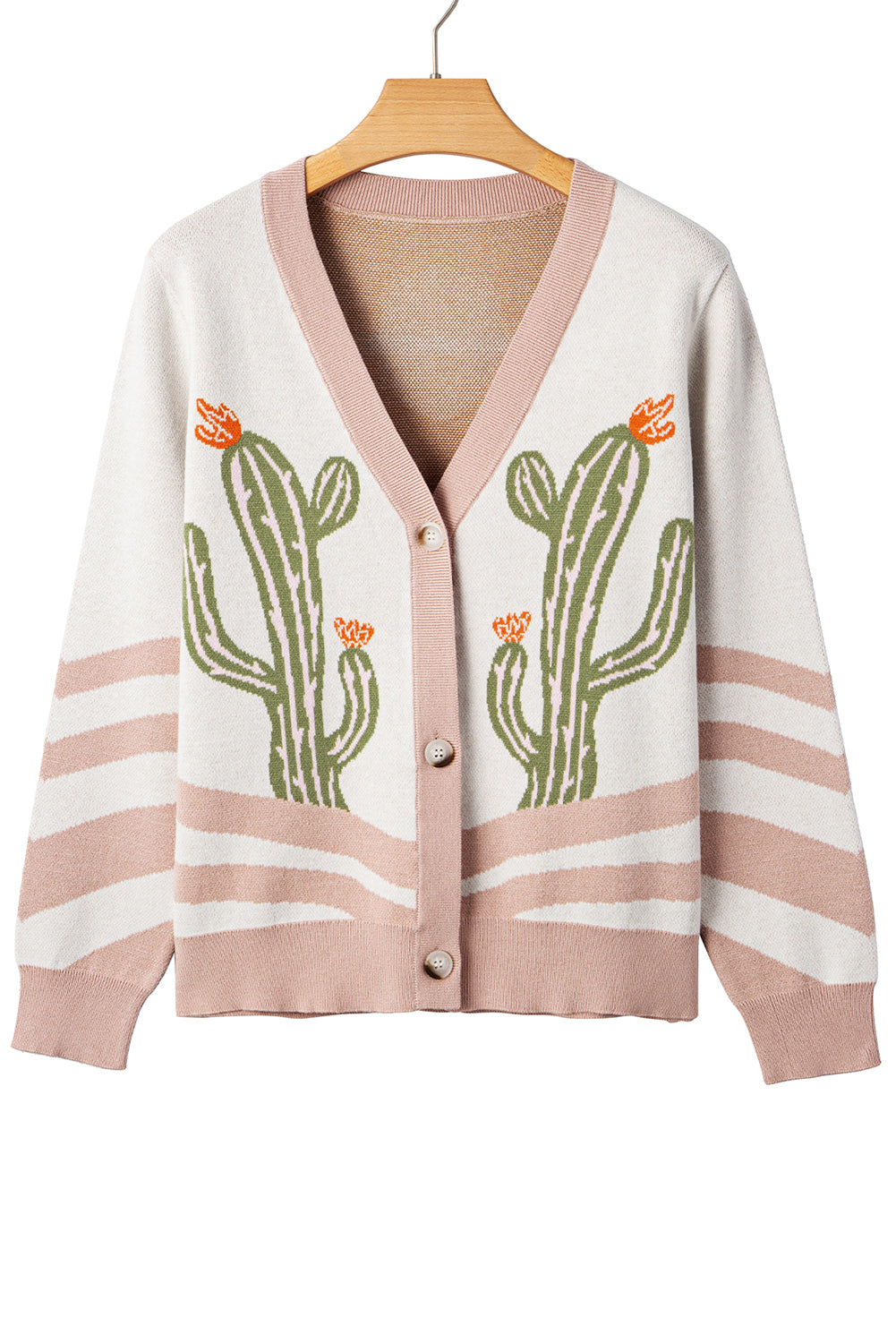 Apricot Desert Cactus Buttoned Front Sweater Cardigan