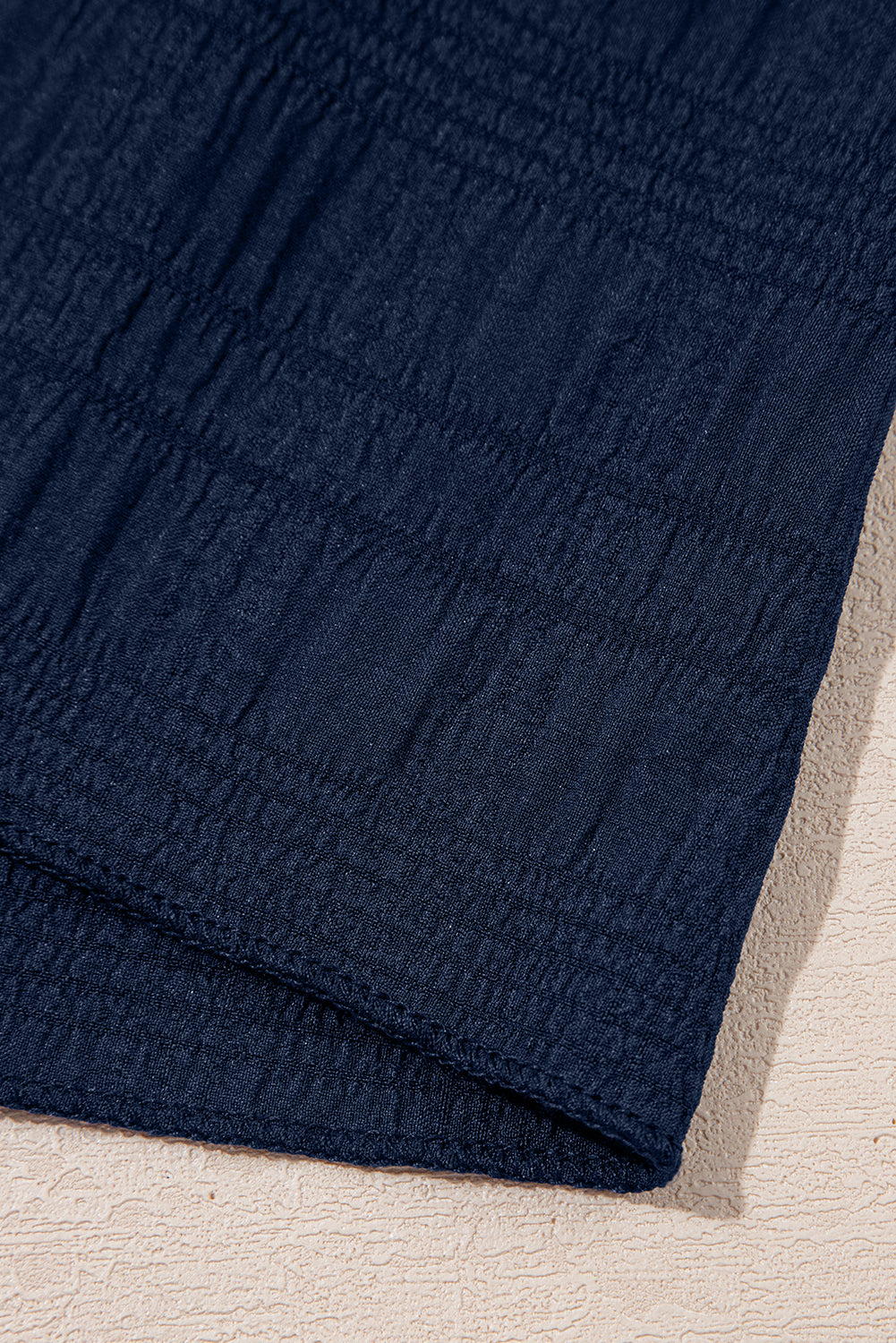 Dirty blue Textured Square Neck Top and Shirred High Waist Shorts Set