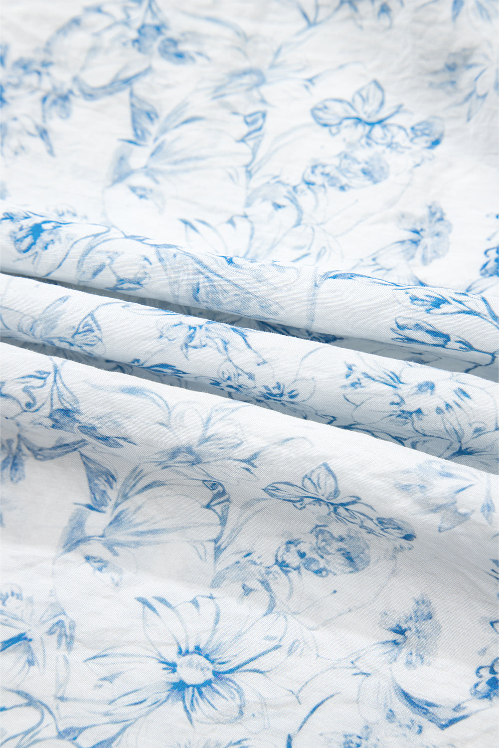 Sky Blue Floral Ruffled Short Sleeve Bow Back Square Neck Blouse