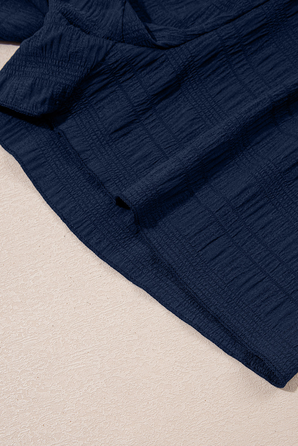 Dirty blue Textured Square Neck Top and Shirred High Waist Shorts Set