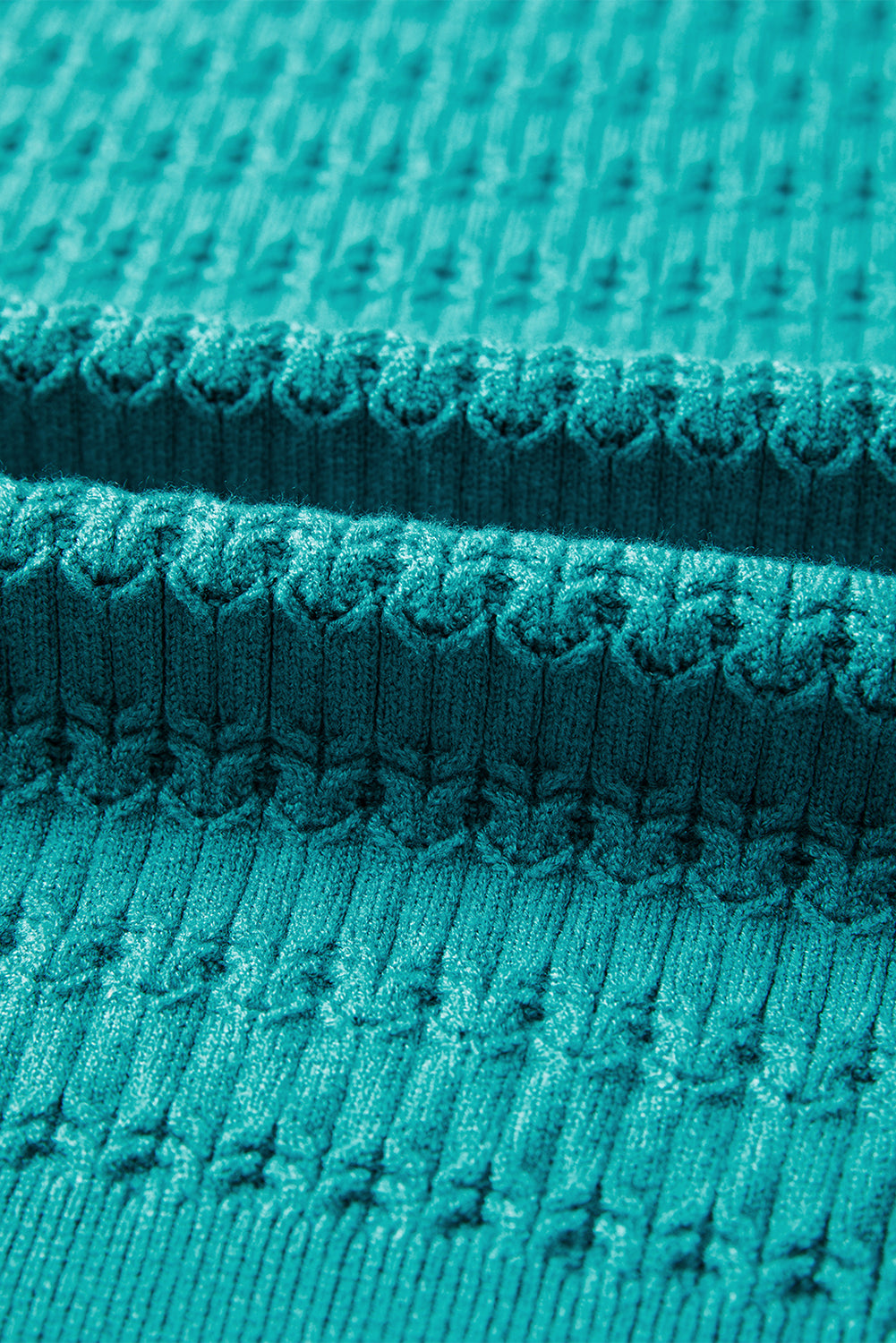 Sea Green Trendy Pattern Knit Ribbed Cuffs Crew Neck Sweater