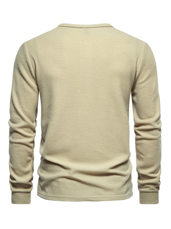 Men's Four Button Waffle Henley Neck Long Sleeve T-Shirt