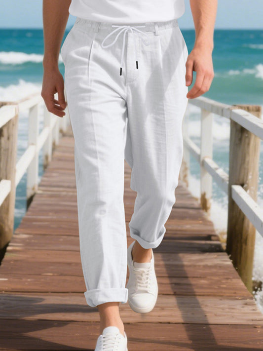 Men's Loose Casual Relaxed Straight Linen Naples Gurga Breathable Trousers